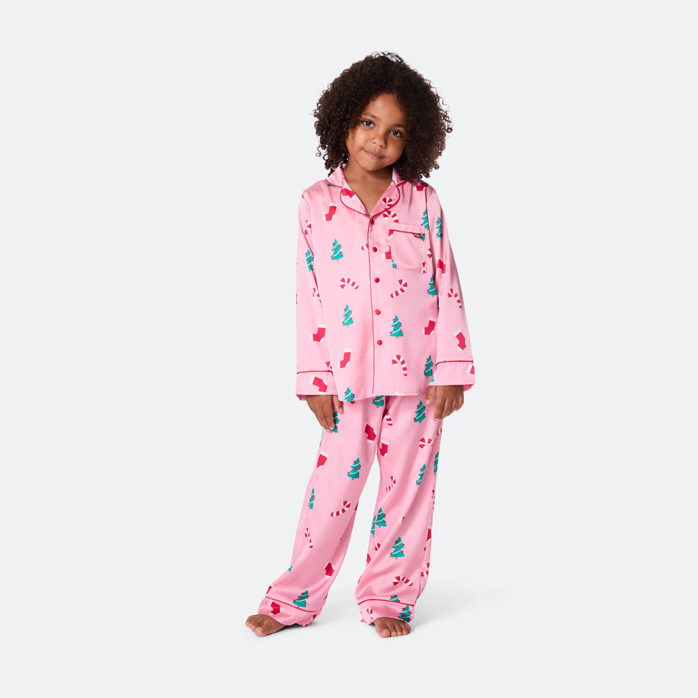 Kids' Pink Satin Christmas Pyjamas