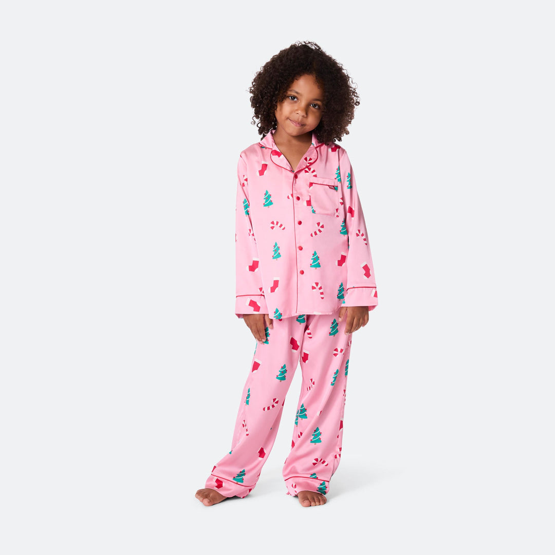 Kids' Pink Satin Christmas Pyjamas