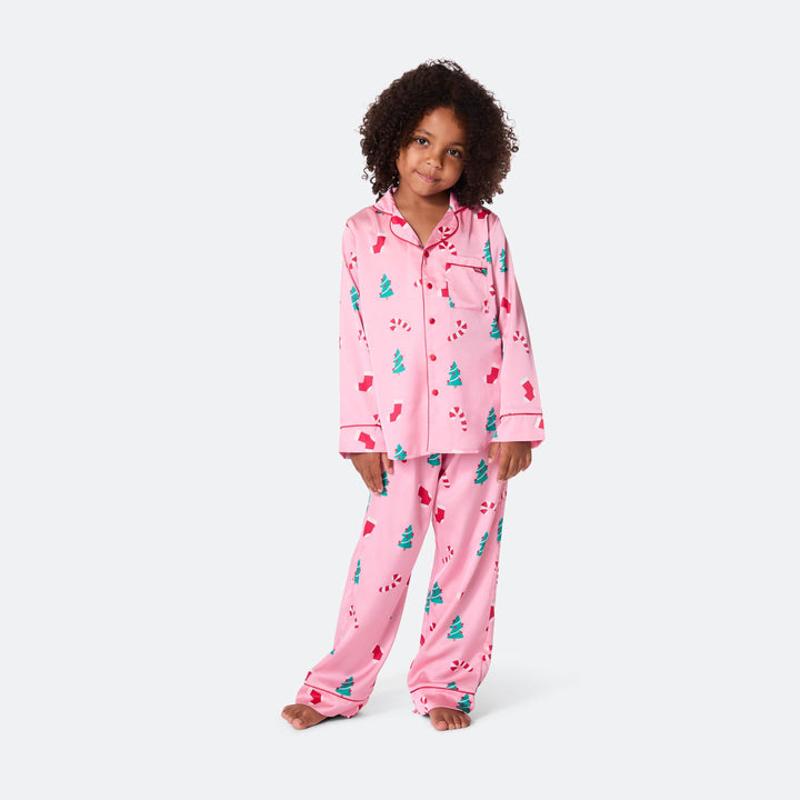 Kids' Pink Satin Christmas Pyjamas