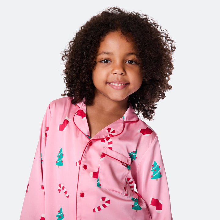 Kids' Pink Satin Christmas Pyjamas