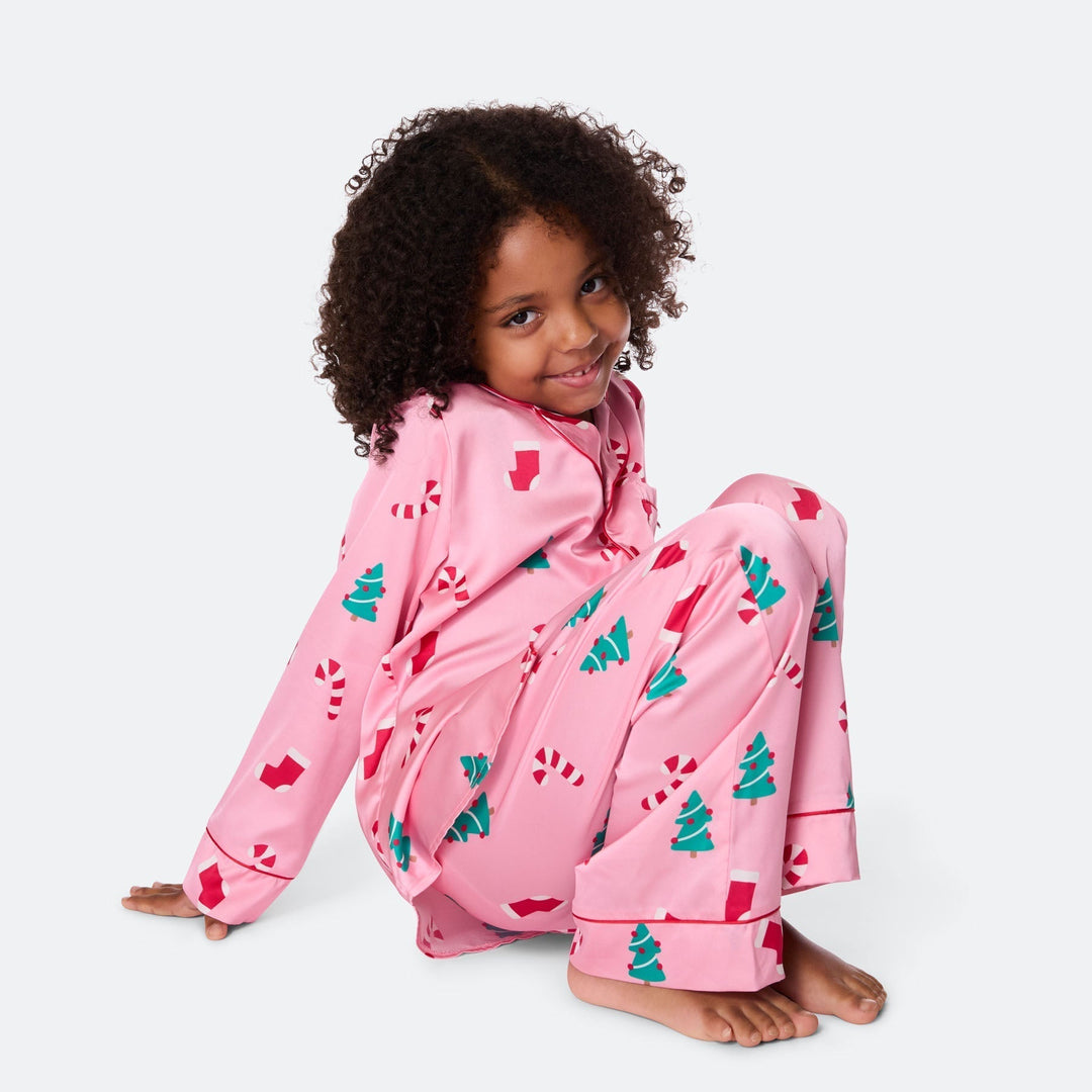 Pink Satin Christmas Pyjamas Family
