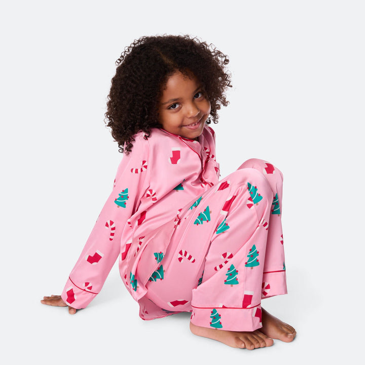 Kids' Pink Satin Christmas Pyjamas