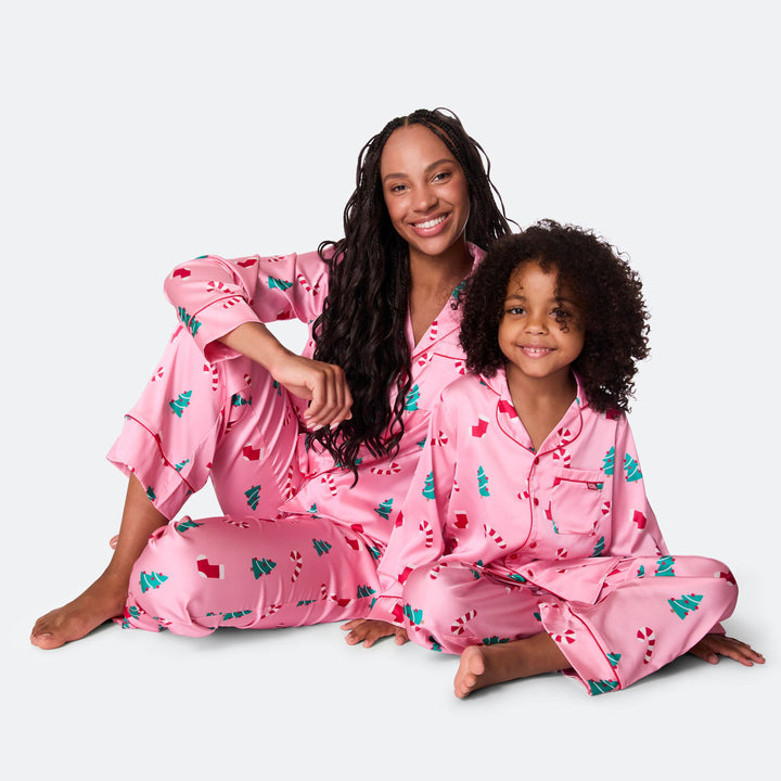 Kids' Pink Satin Christmas Pyjamas