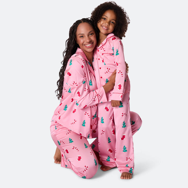 Kids' Pink Satin Christmas Pyjamas