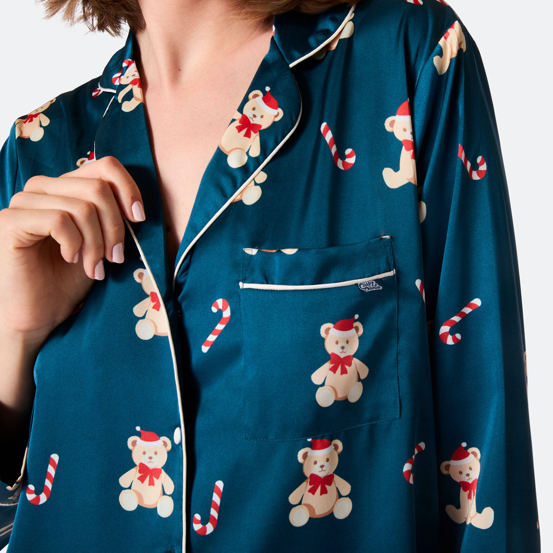 Women's Teddy Bear Satin Christmas Pyjamas