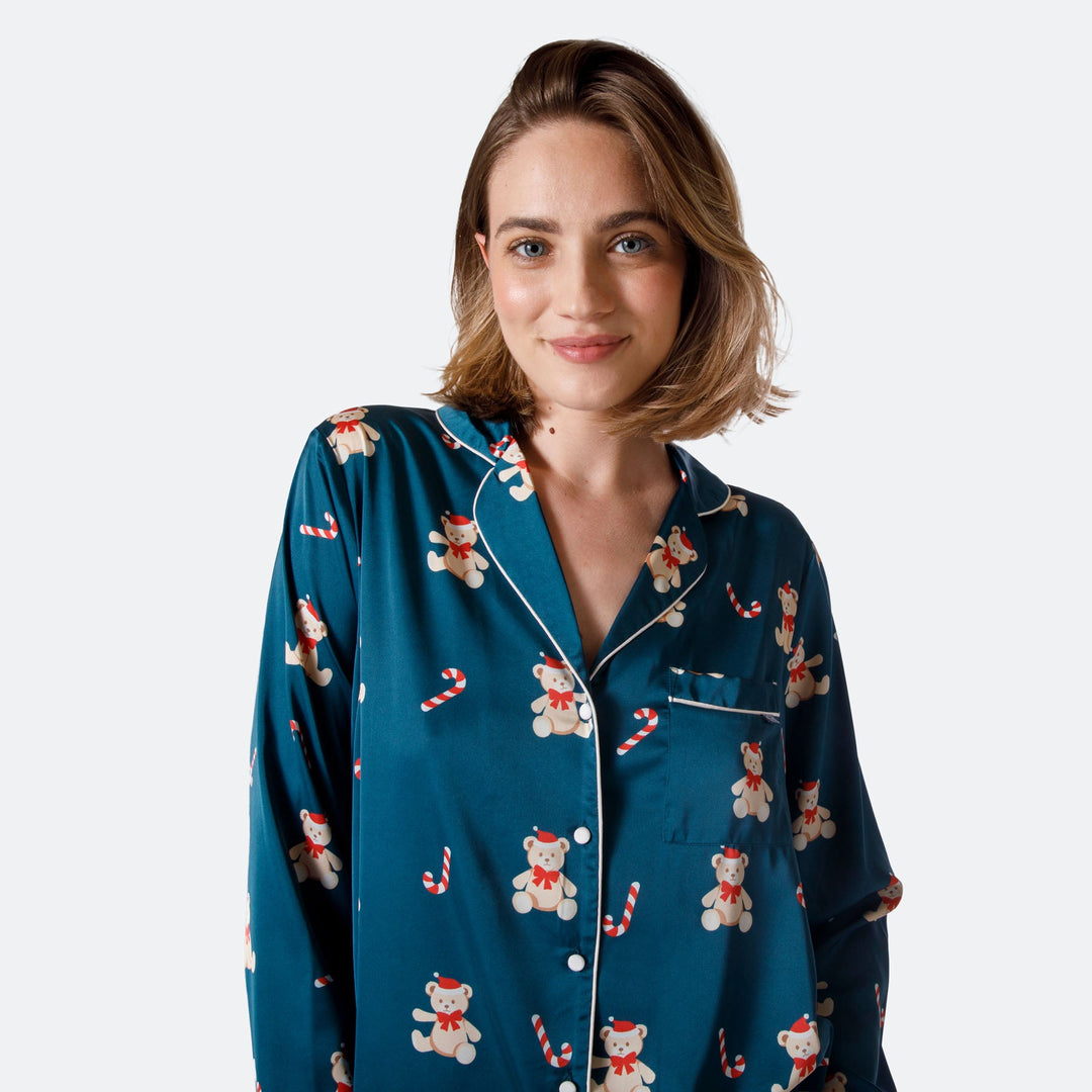 Women's Teddy Bear Satin Christmas Pyjamas