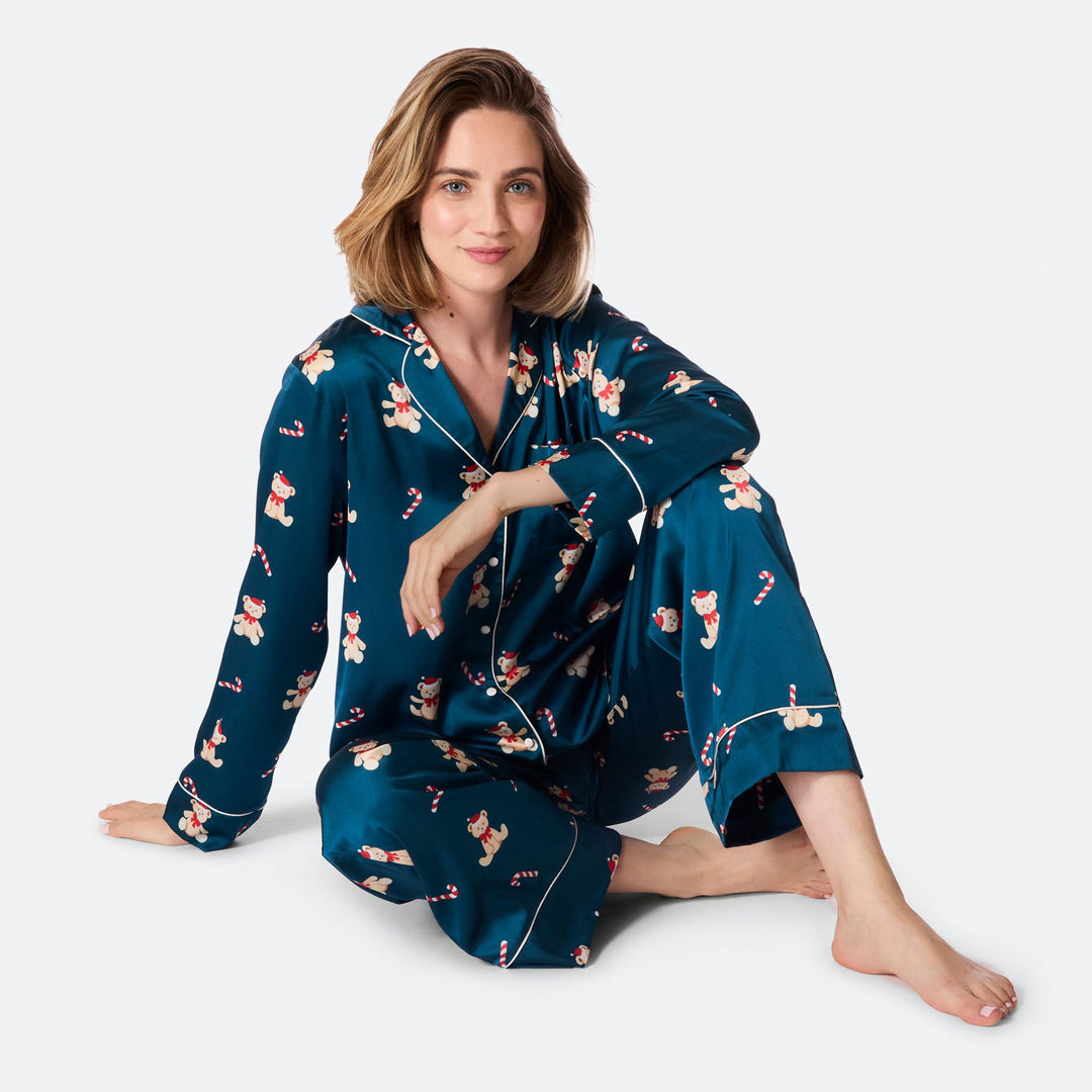 Women's Teddy Bear Satin Christmas Pyjamas
