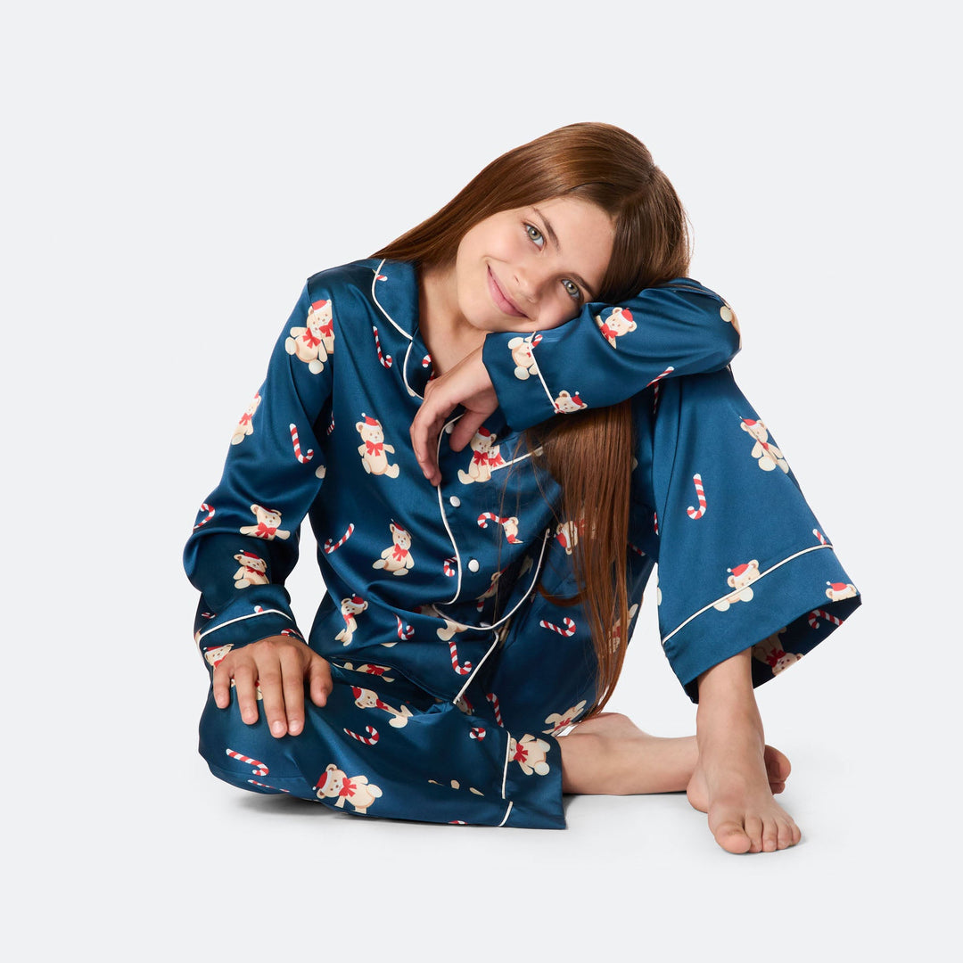 Kids' Teddy Bear Satin Christmas Pyjamas