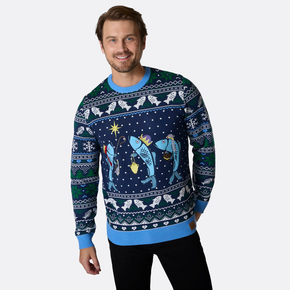 Men's Three Wise Fish Christmas Sweater