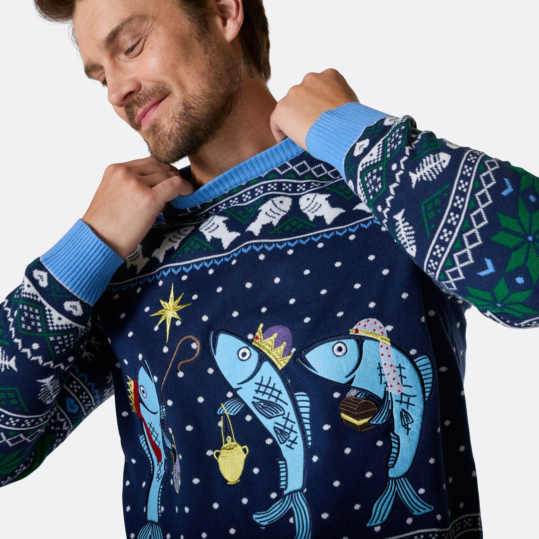 Men's Three Wise Fish Christmas Sweater