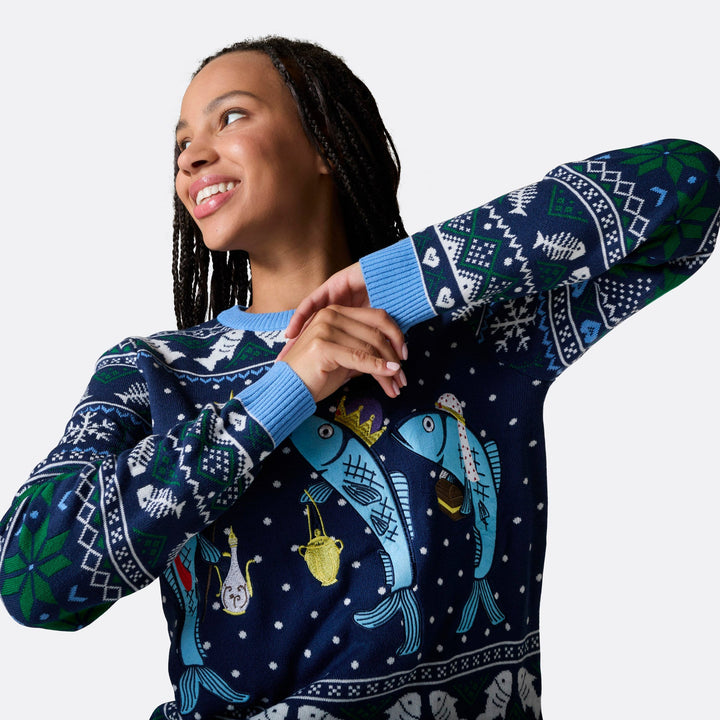 Women's Three Wise Fish Christmas Sweater