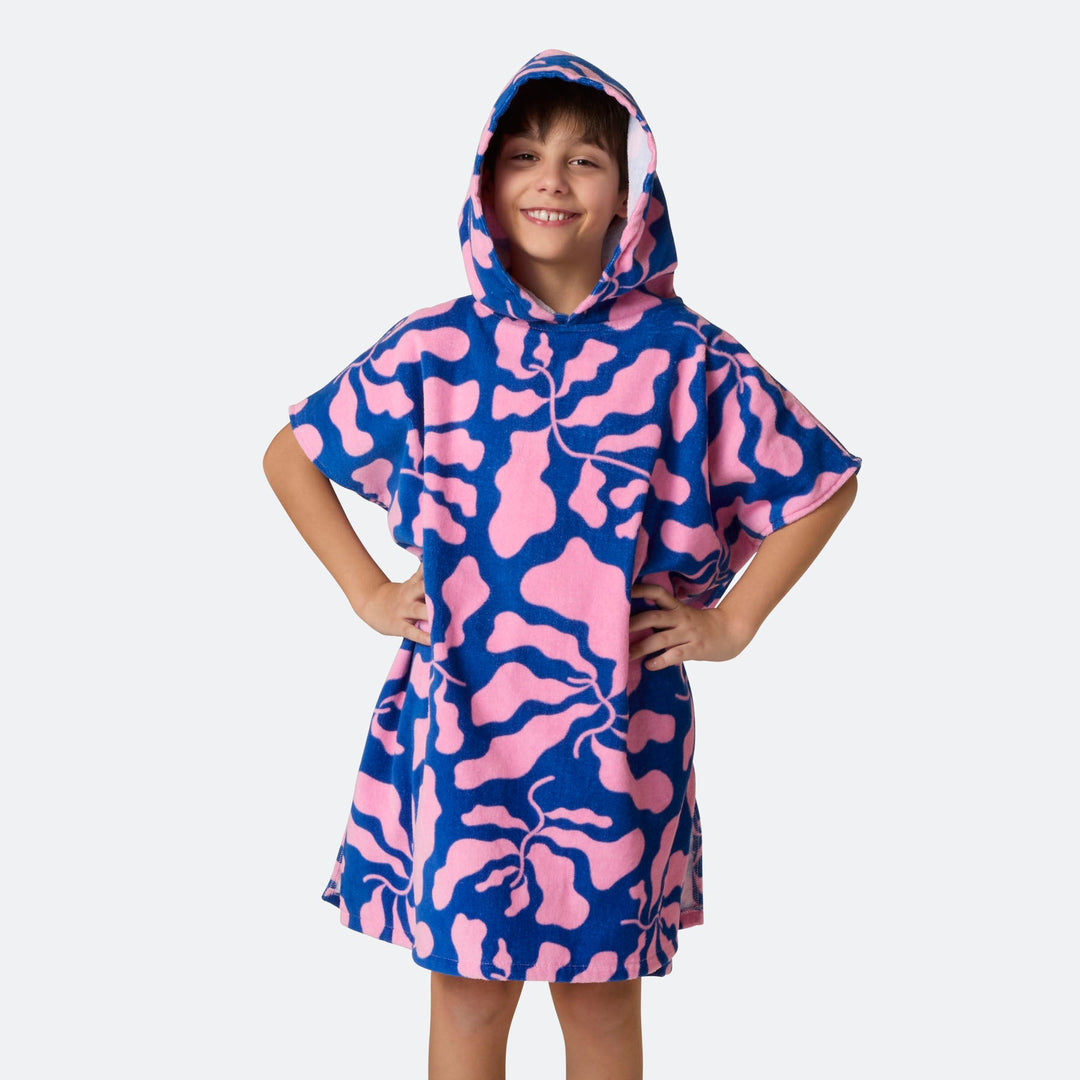 Kids' Patterned Blue Towel Poncho