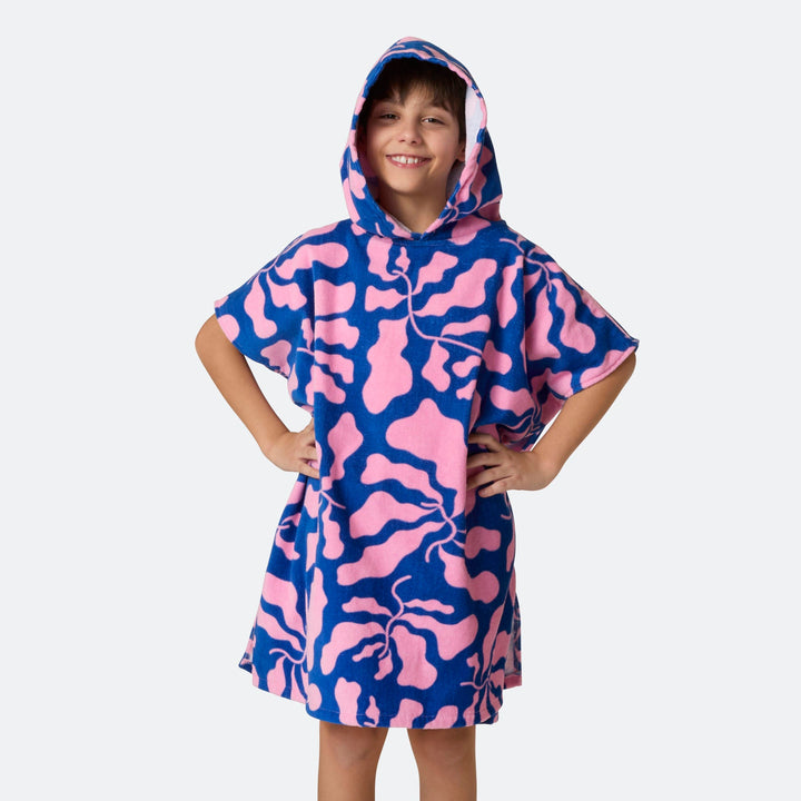 Kids' Patterned Blue Towel Poncho