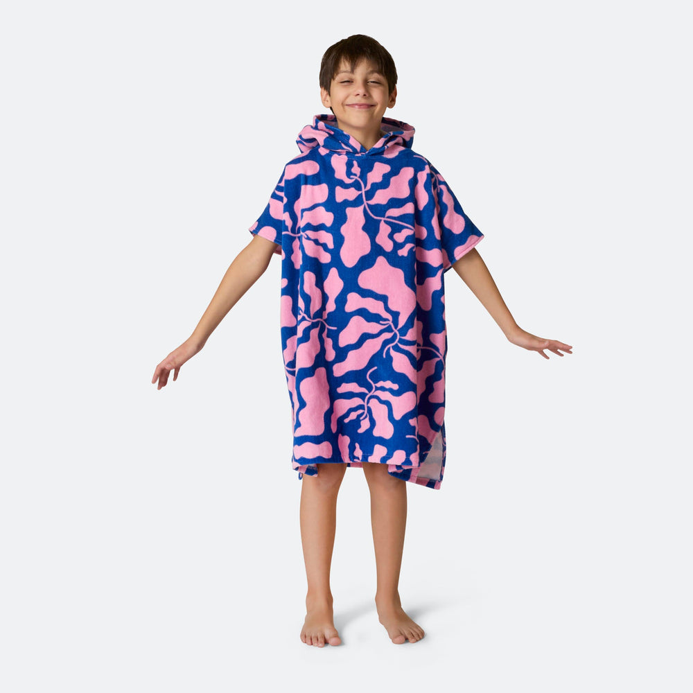 Kids' Patterned Blue Towel Poncho