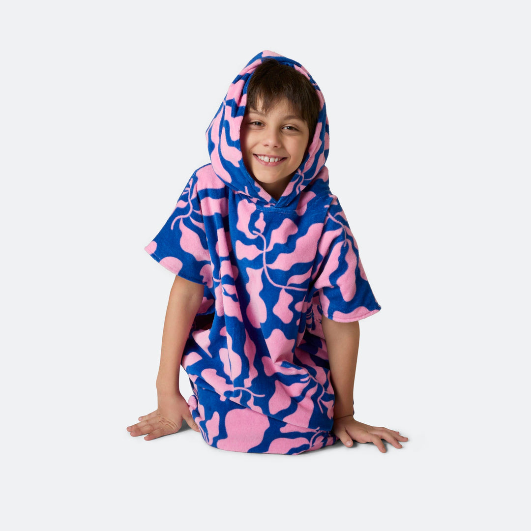 Kids' Patterned Blue Towel Poncho
