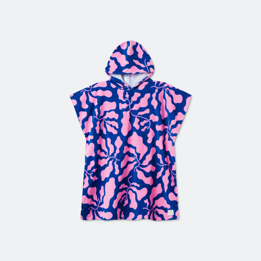 Kids' Patterned Blue Towel Poncho