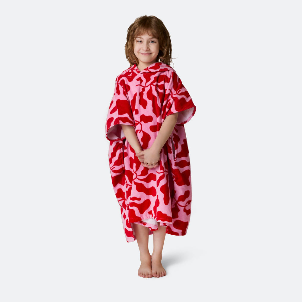 Kids' Patterned Pink Towel Poncho