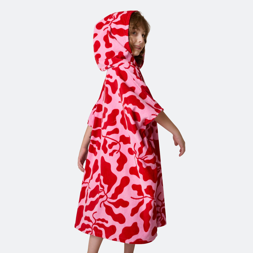 Kids' Patterned Pink Towel Poncho