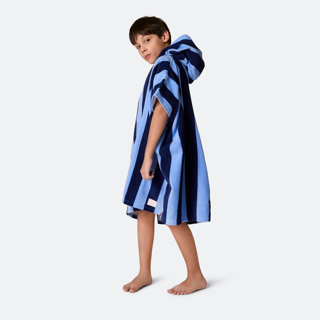 Kids' Striped Blue Towel Poncho