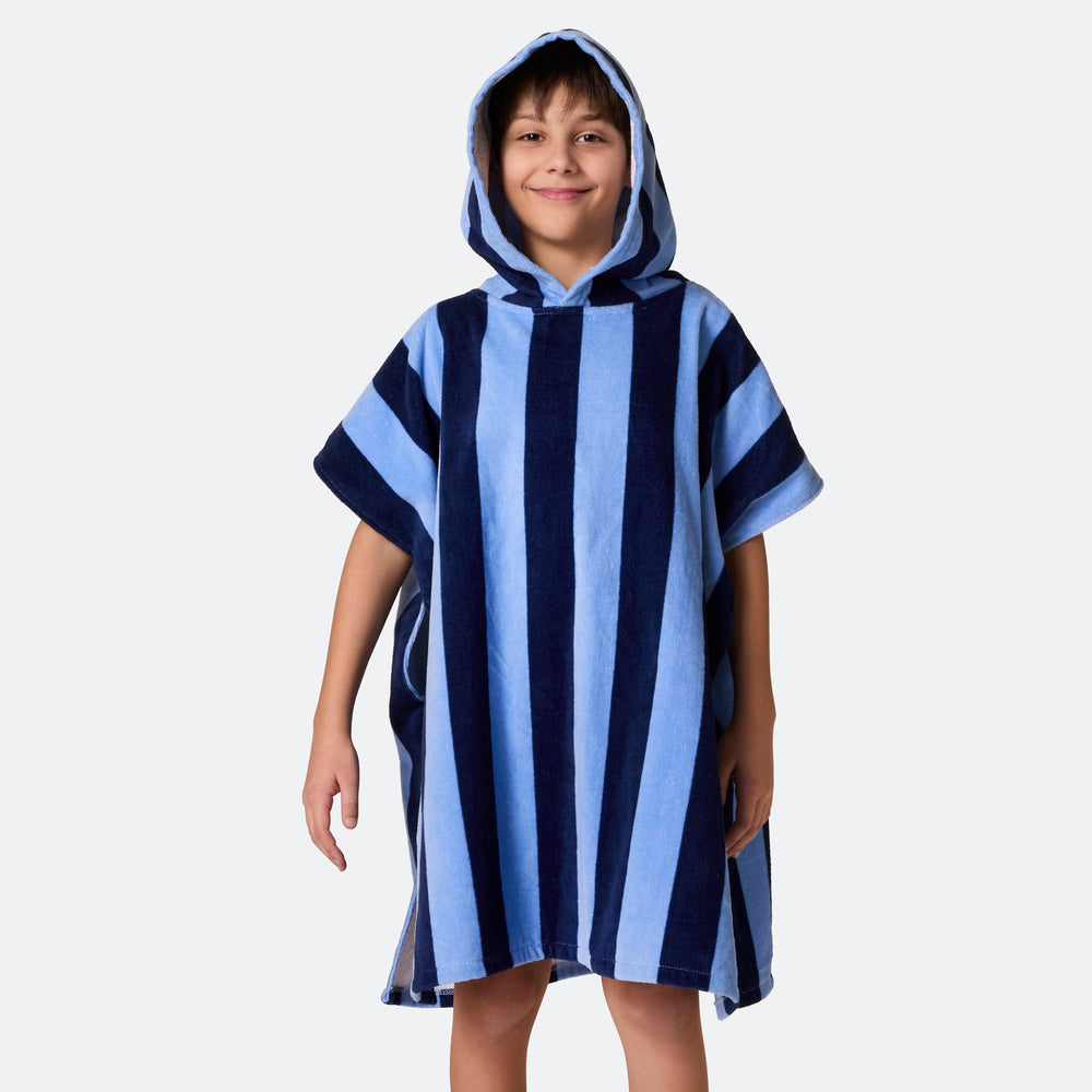 Kids' Striped Blue Towel Poncho