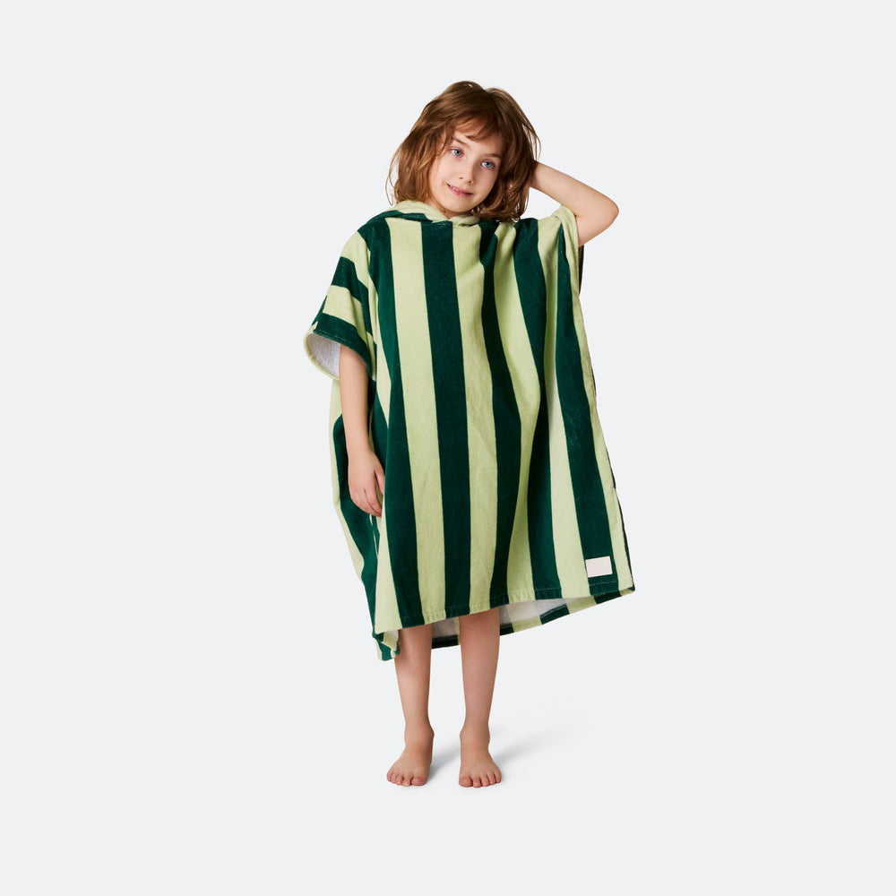 Kids' Striped Green Towel Poncho