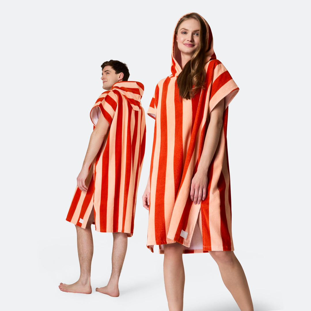 Striped Red Towel Poncho