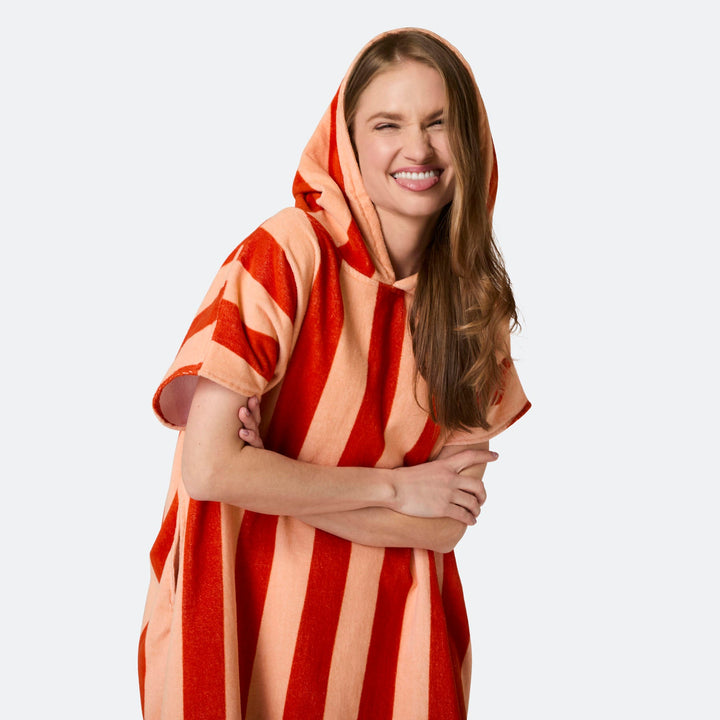 Striped Red Towel Poncho