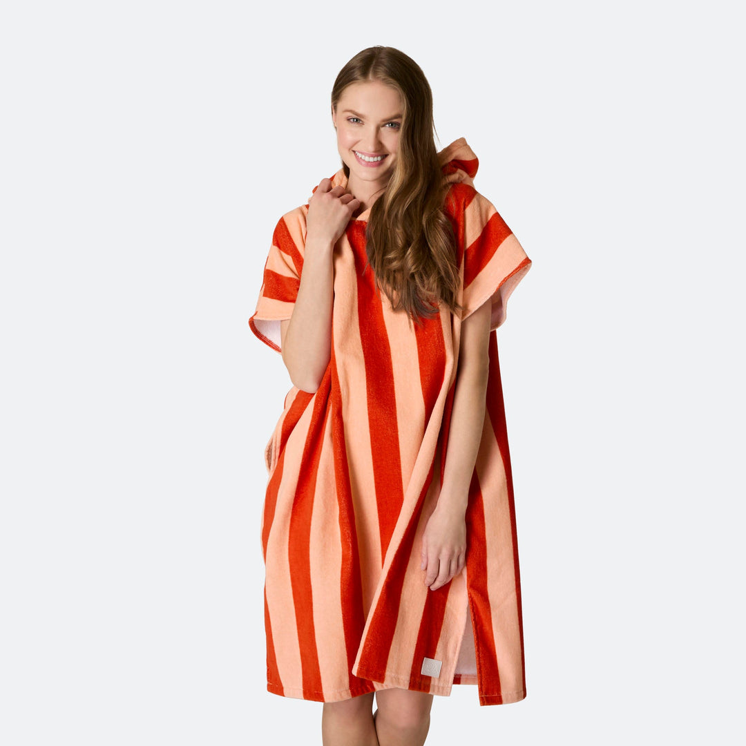 Striped Red Towel Poncho