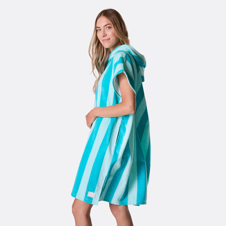 Coral Striped Towel Poncho