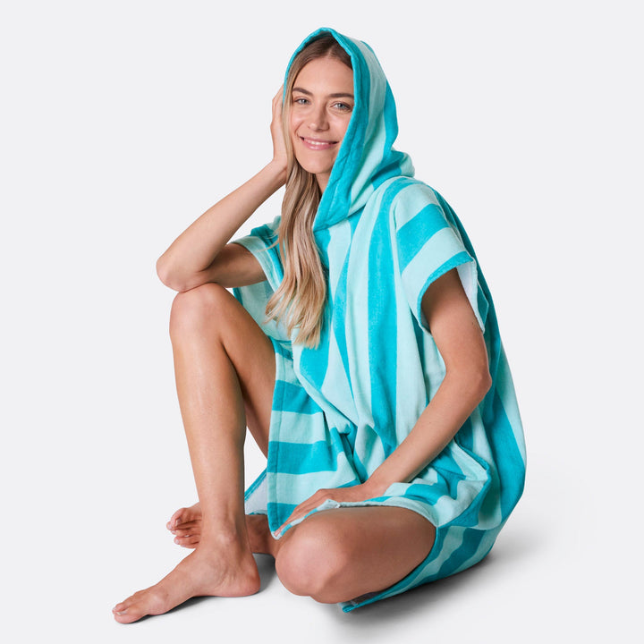 Coral Striped Towel Poncho