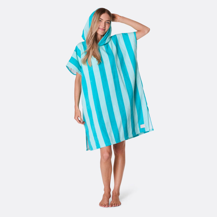 Coral Striped Towel Poncho