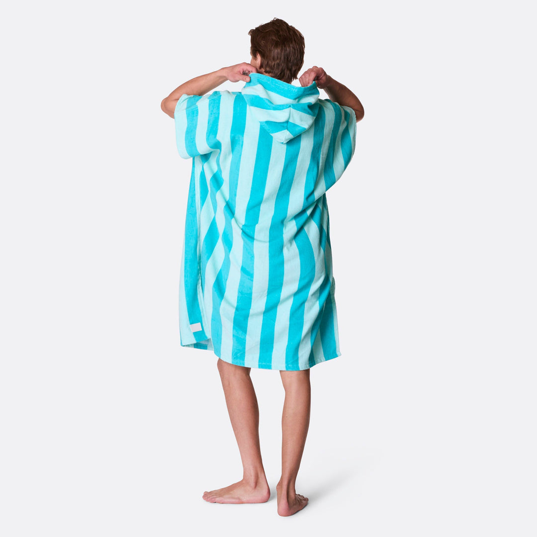 Coral Striped Towel Poncho