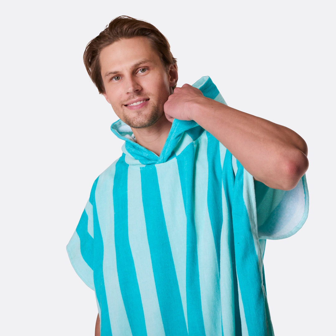 Coral Striped Towel Poncho