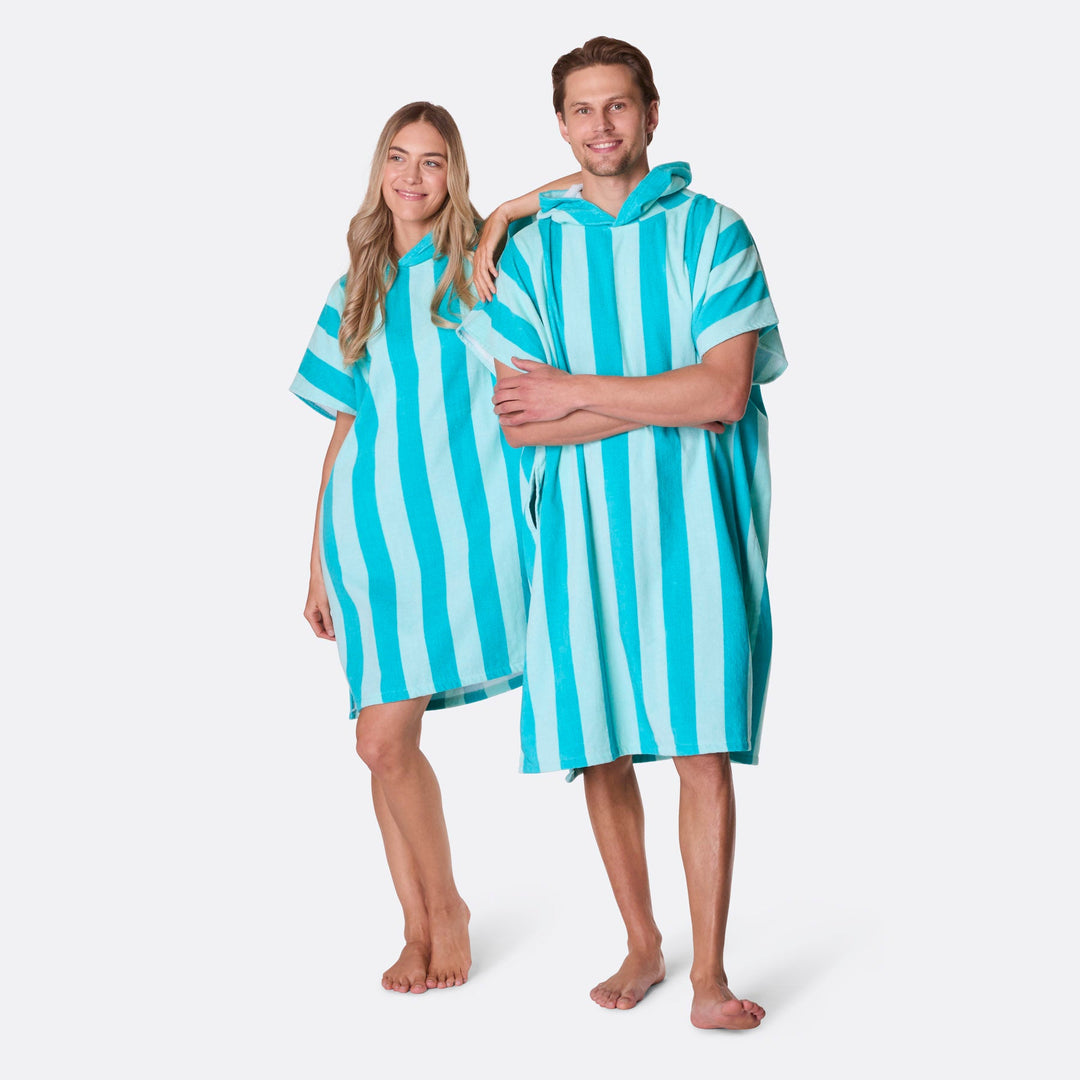 Coral Striped Towel Poncho