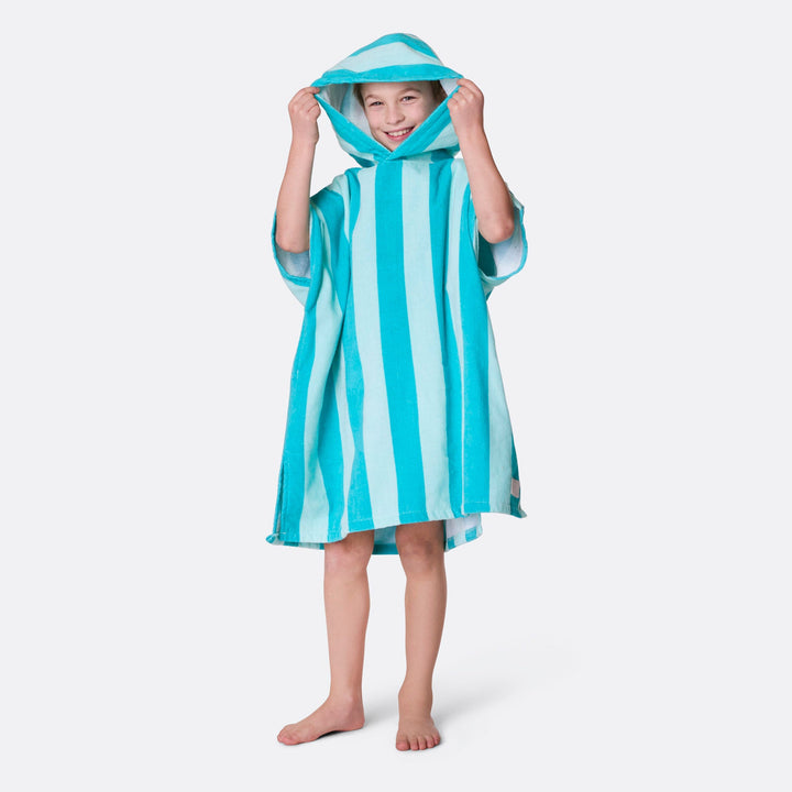 Kids' Coral Striped Towel Poncho
