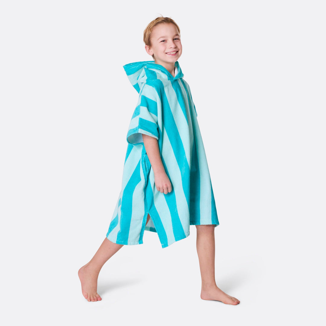 Kids' Coral Striped Towel Poncho