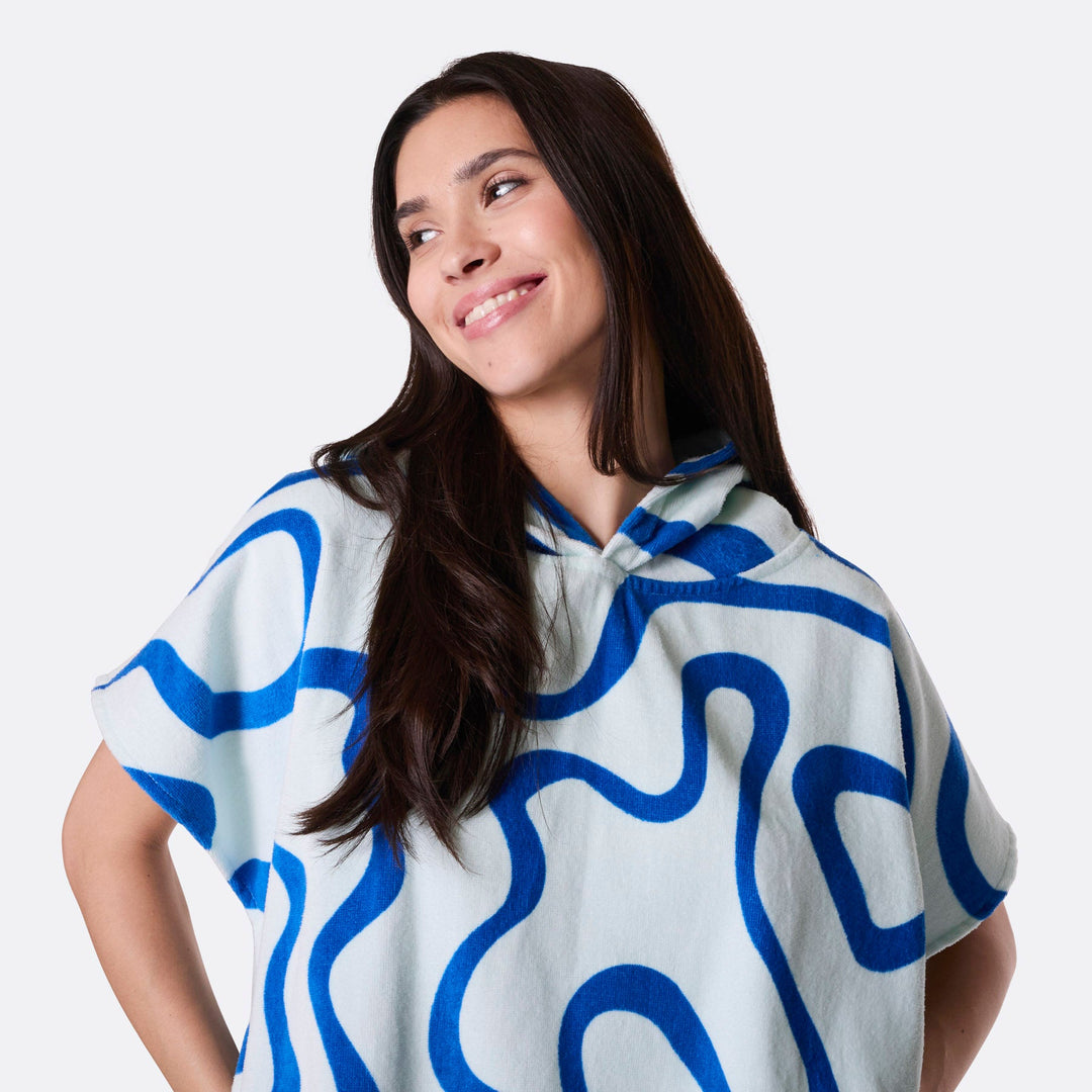 Blue Wavy Towel Poncho