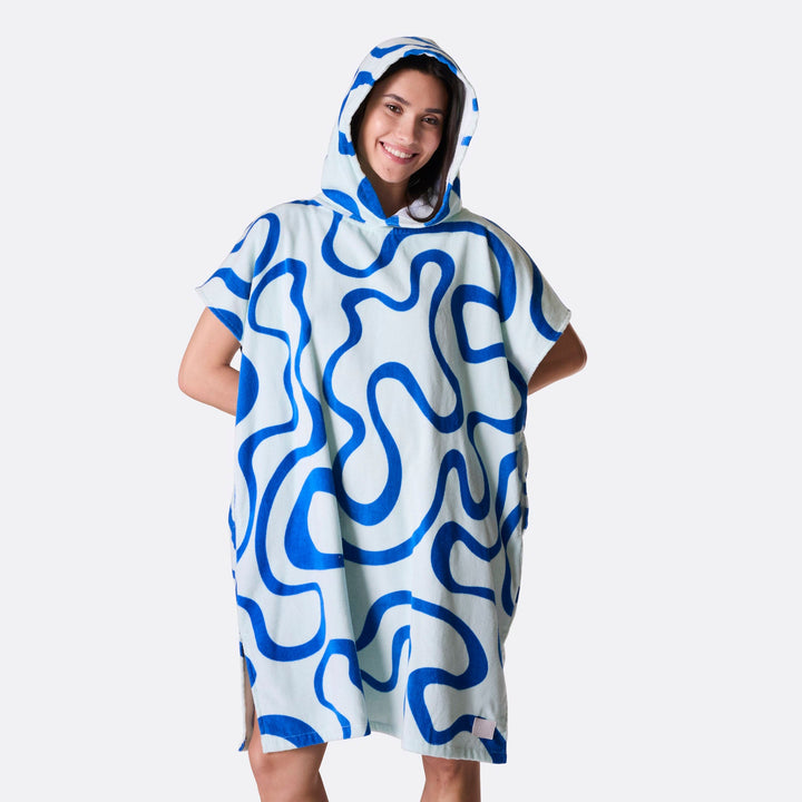 Blue Wavy Towel Poncho