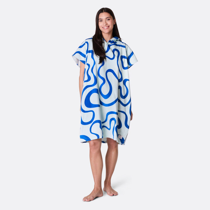 Blue Wavy Towel Poncho