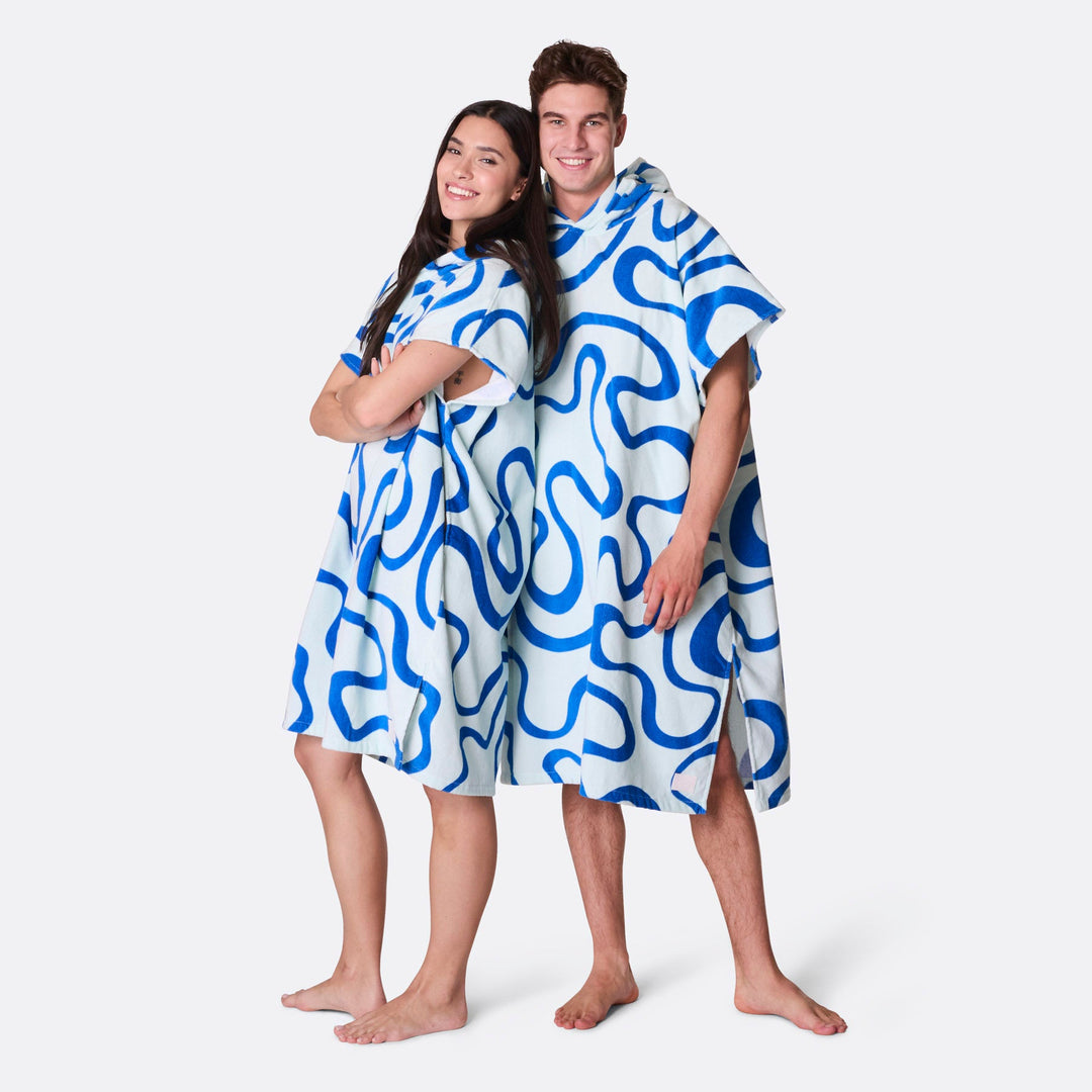 Blue Wavy Towel Poncho