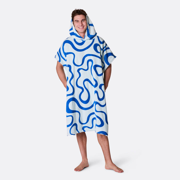 Blue Wavy Towel Poncho