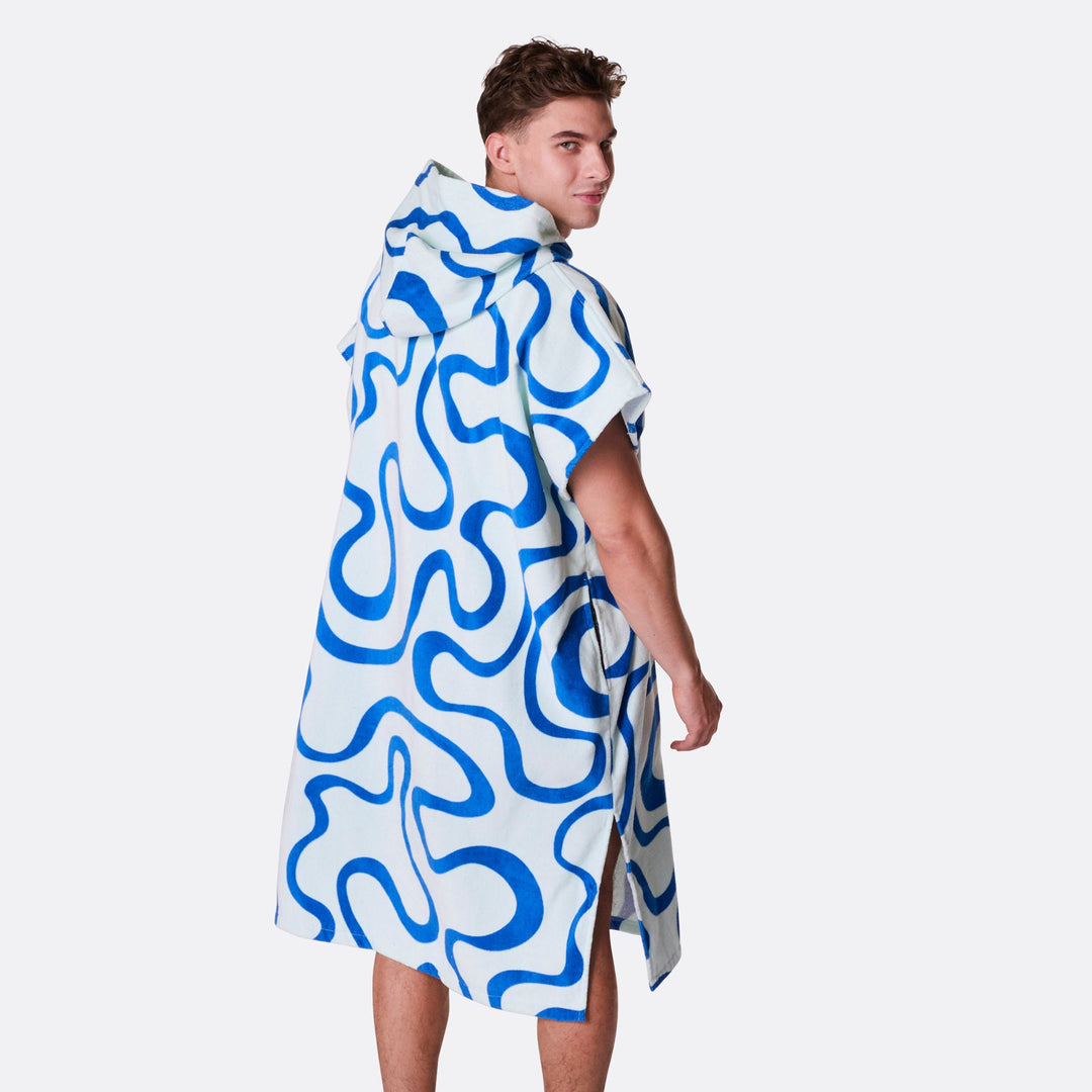 Blue Wavy Towel Poncho