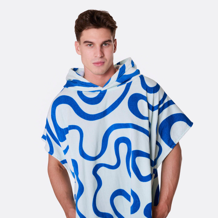 Blue Wavy Towel Poncho