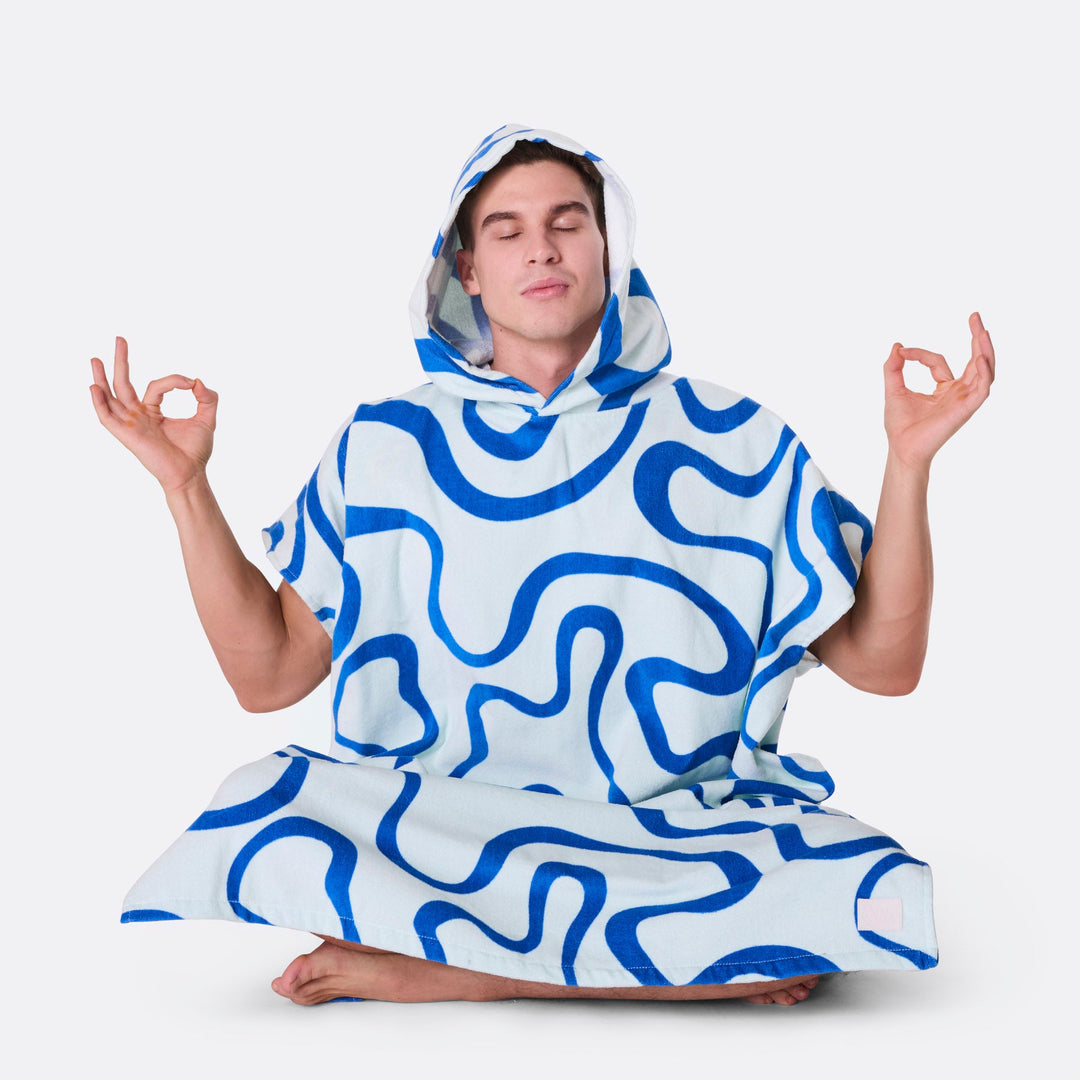 Blue Wavy Towel Poncho