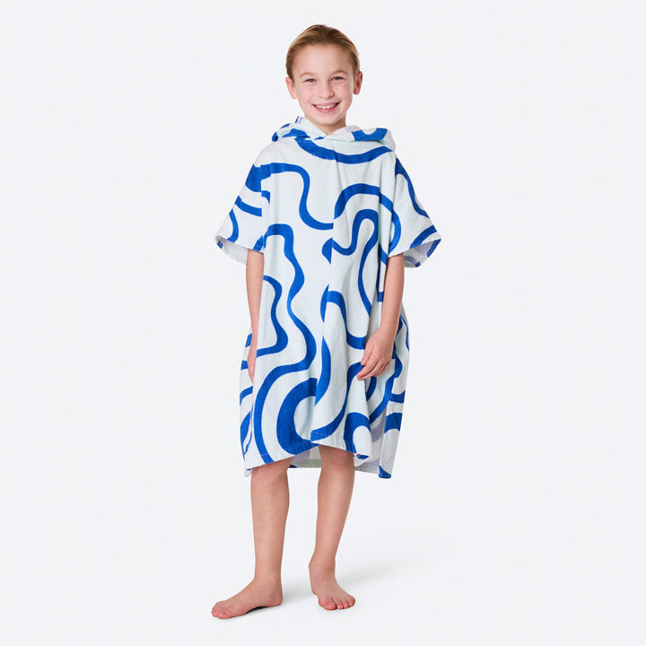 Kids' Blue Wavy Towel Poncho