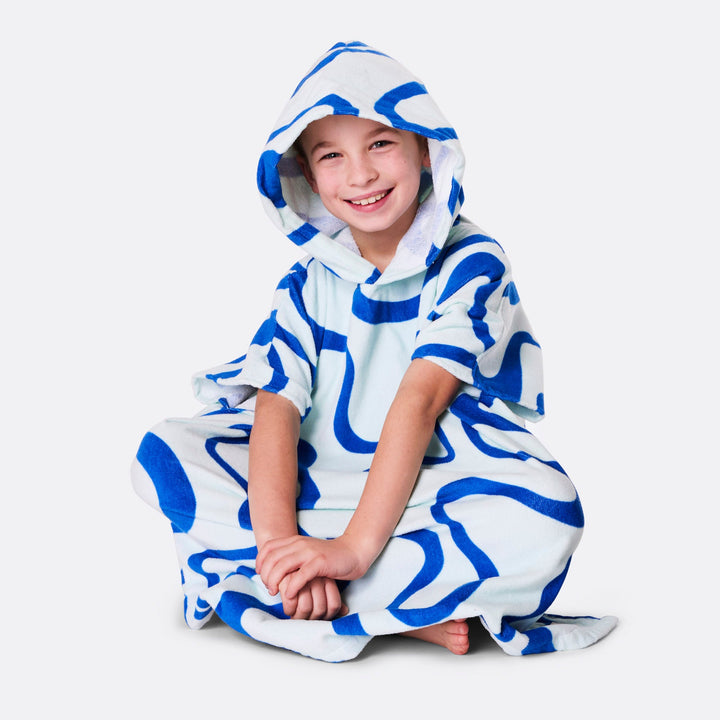Kids' Blue Wavy Towel Poncho