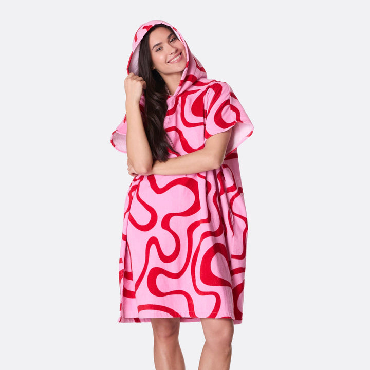 Pink Wavy Towel Poncho
