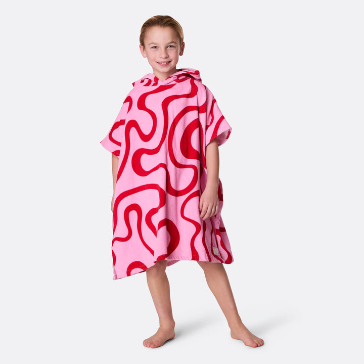 Kids' Pink Wavy Towel Poncho