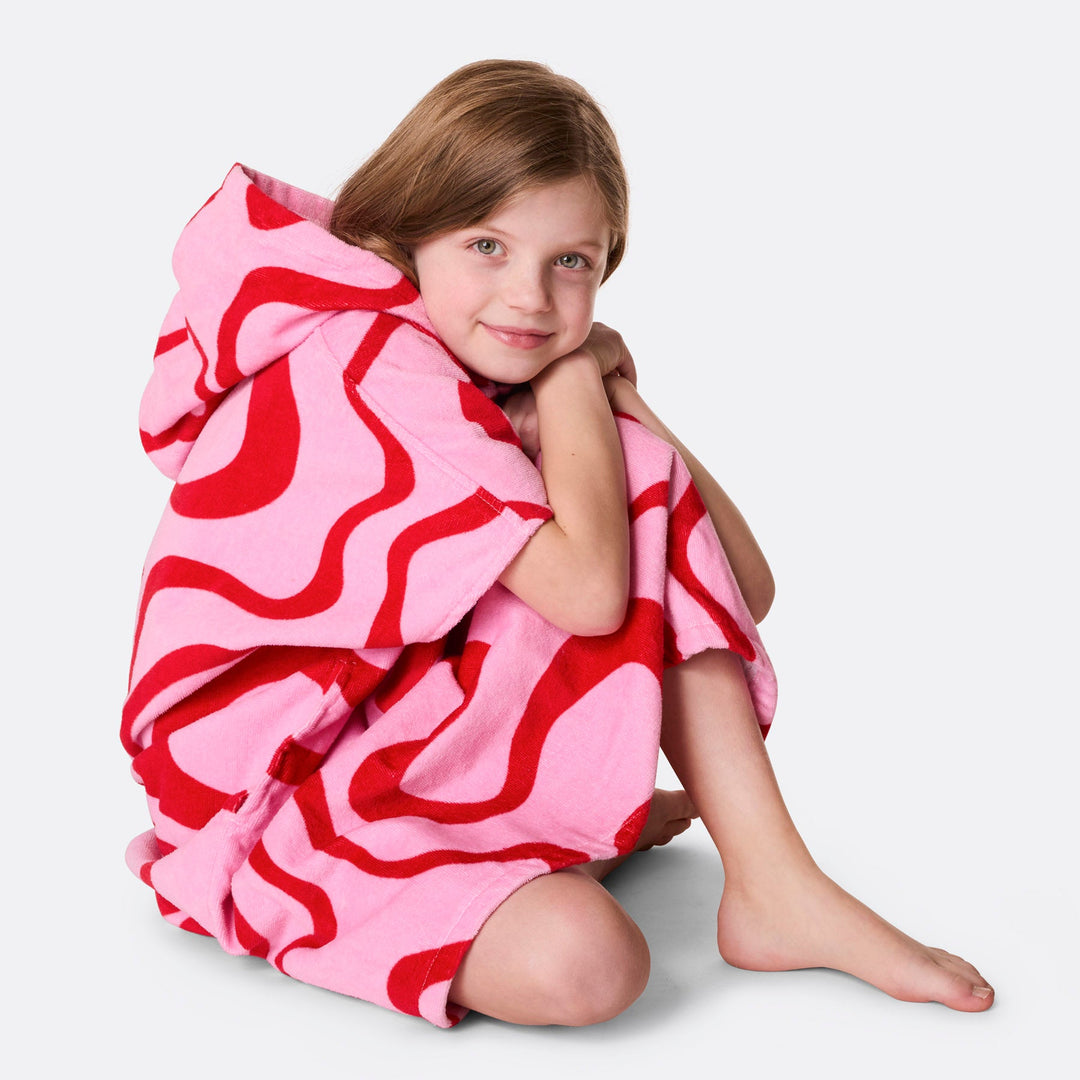 Kids' Pink Wavy Towel Poncho