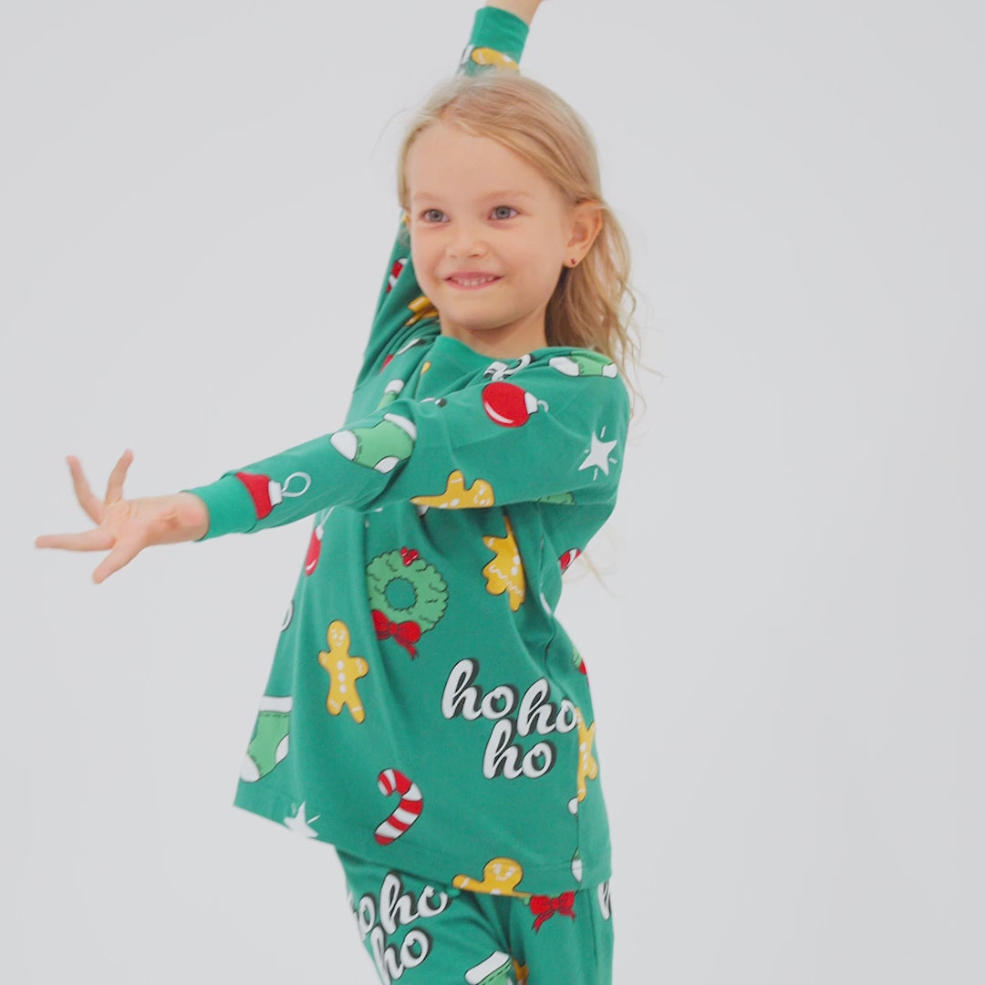 Kids' Green Hohoho Christmas Pyjamas